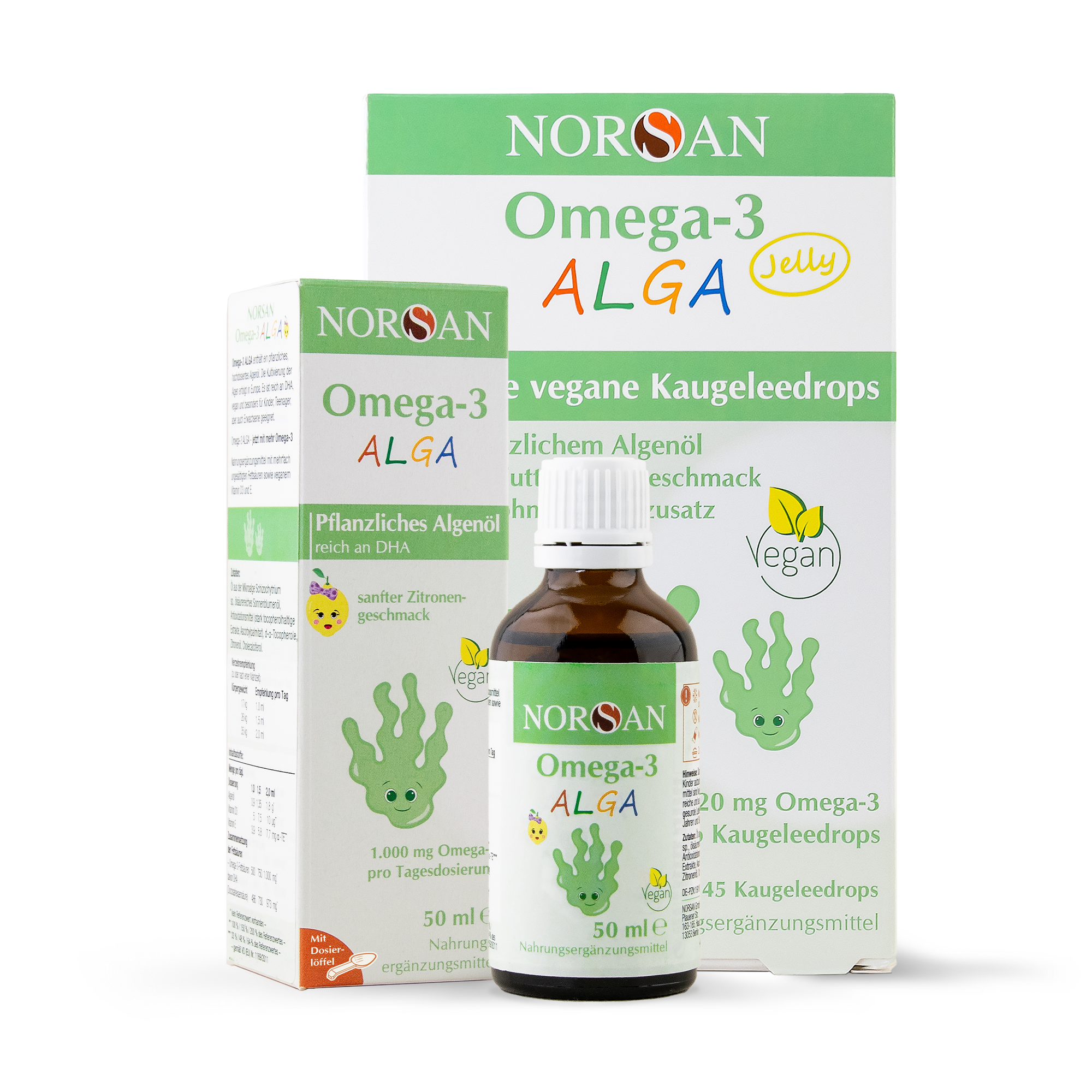 NORSAN Omega-3 für Kinder, Flasche und Kaudrops